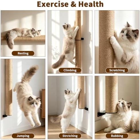FHTONGE 63" Wall Mounted Cat Scratch Post, Adjustable Tall Jute Climb Pole - Image 4