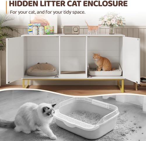 Kitty Litter Box Enclosure for 2 Cats, Small Hidden Cat Litter Box Furniture - Image 6