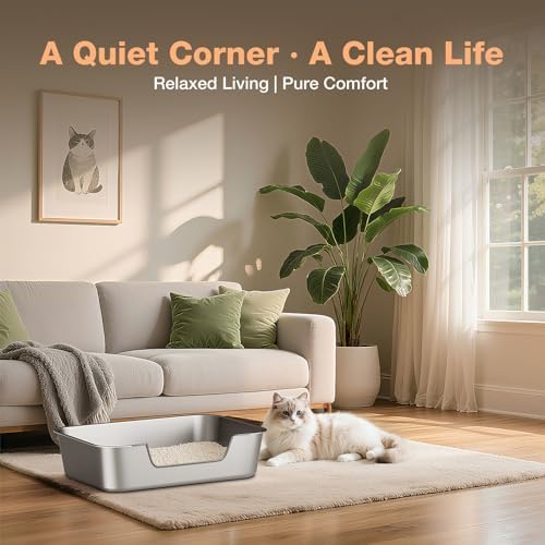 Qiuma XL Stainless Steel Cat Litter Box, Low Entry, 27.5 x 19.6 x 7.8in - Image 6