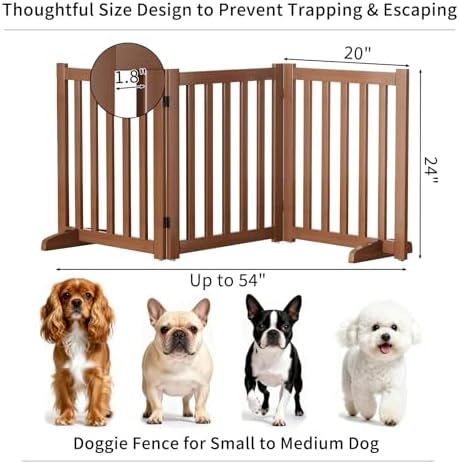 Wooden Freestanding Foldable Dog Gate, 24 Inch Height 3 Panel Pet Gate No Drill - Image 3