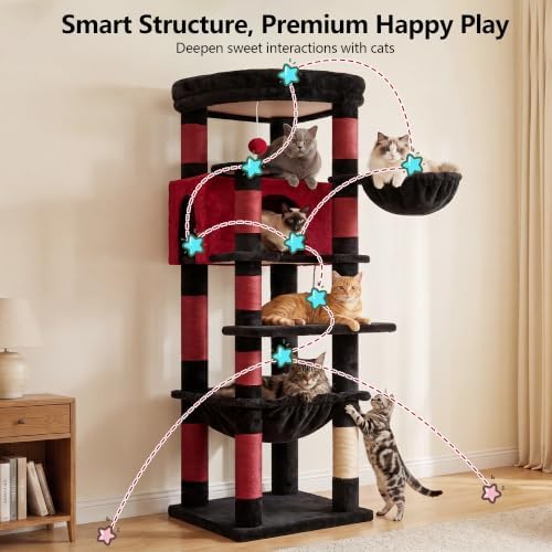 Heybly 53.1" Corner Cat Tree for Large Cats – Interactive Play HCT029BR - Image 7