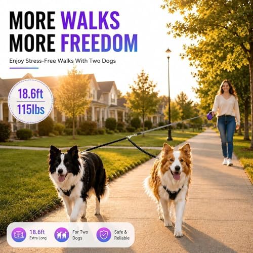 Double Retractable Dog Leash for Two Dogs Up to 115 lbs - Image 4