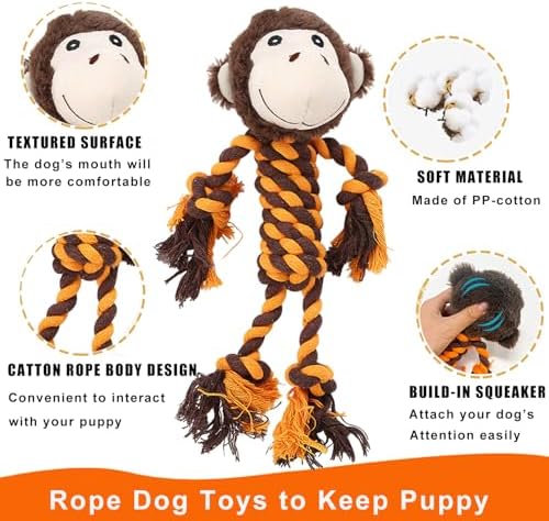 Monkey Rope Dog Toy, Plush Elephant Squeaky Dog Toy, 2 Pack - Image 2