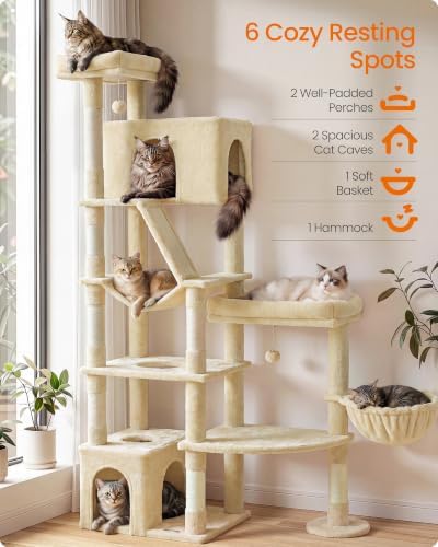 Feandrea Large Cat Tree, 74.1" Tall Sturdy Cat Tower - Image 3