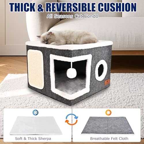 Felt Cat Cave Beds for Indoor Cats, Foldable Cat Hideaway - Image 4