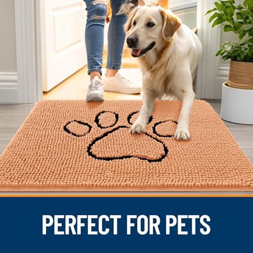 OLANLY Dog Door Mat for Muddy Paws 48x30, Paw Print Design Chenille Mud Mat - Image 6