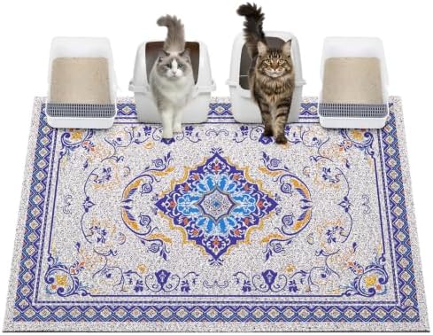 Glittme Cat Litter Mat 47"x35" Non-Slip Washable Trapping Mat by Glittme
