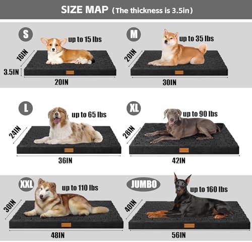 Patas Lague Orthopedic Large Dog Bed Washable Pet Crate Mat 56''X40'' Black - Image 7