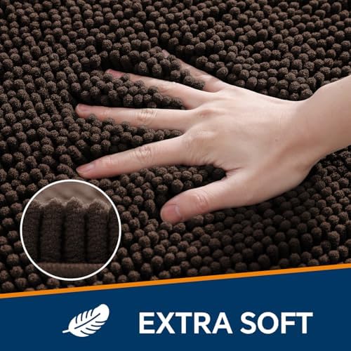 Chenille Bathroom Runner Rug 17"x47" Brown, Plush Bath Mat - Image 3