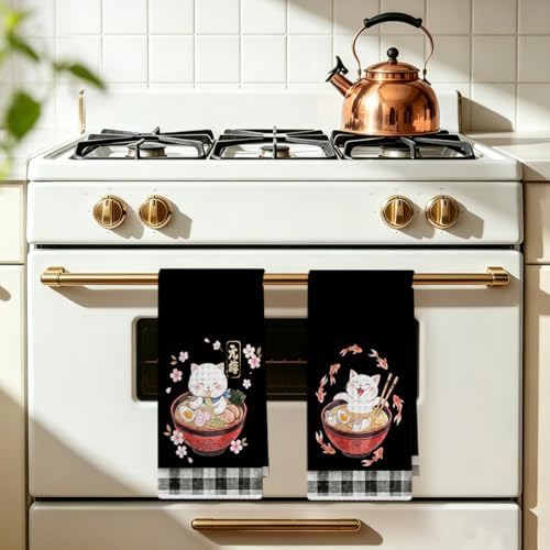 Hanamiya Na 2 Pcs Funny Japanese Cat Eating Ramen Kitchen Towels 24x14 Inch - Image 5
