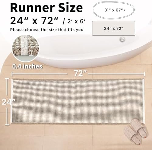 Long Bath Mat, Waffle Bathroom Runner Rug Non Slip Washable, 24 x 72 - Image 2