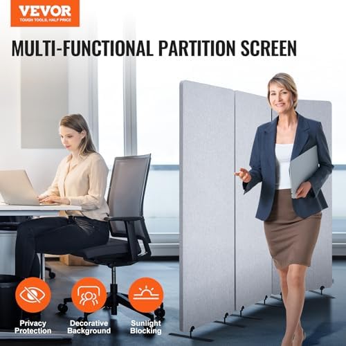 VEVOR Office Partitions, 3 Panel PET Polyester Soundproof Room Screen, Folding - Image 2