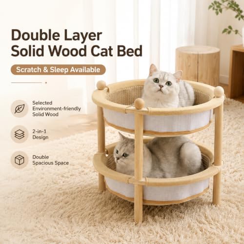 2-Tier Elevated Cat Hammock Bed, 2-in-1 Natural Sisal Jute Cat Scratching Pad - Image 7