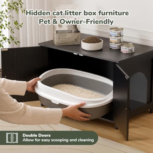 Hidden Cat Litter Box Enclosure Furniture, Dog Proof Kitty Washroom Cabinet - Image 6