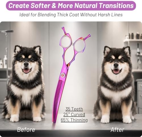 7.5" Curved Chunker Dog Grooming Scissors, 35 Teeth Shears - Image 3