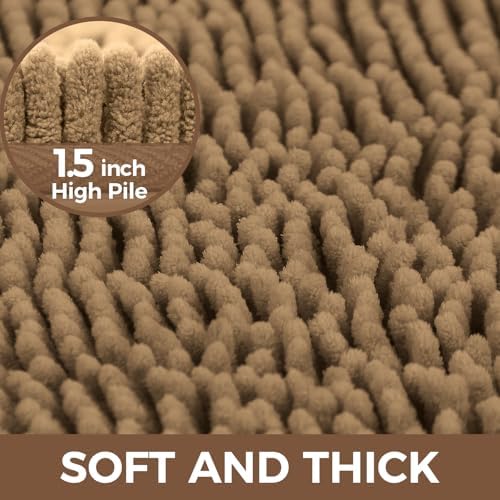 Bcoimo Bath Rug Mat, 44x24 Chenille Non Slip Tan Long Bathroom Runner Rugs - Image 3