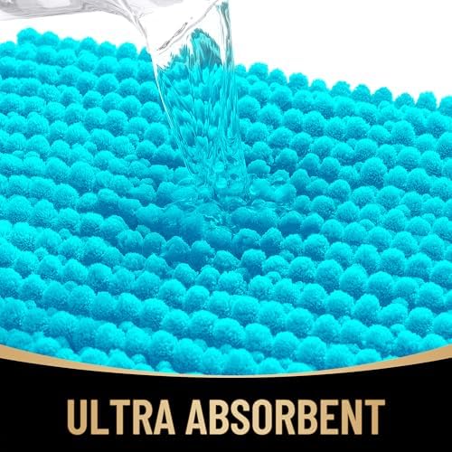 OLANLY Thick Chenille Absorbent Bathroom Rugs Mat 36x24, Aqua Sky - Image 3