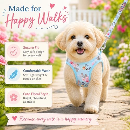 Step in Dog Harness Leash Set- All Weather Reflective No-Pull Floral Pattern - Image 5