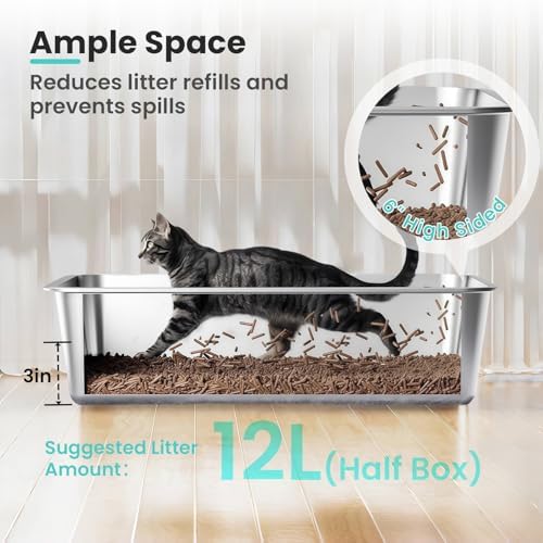 Stainless Steel Cat Litter Box, 17.7"x13.8"x6" - Image 5