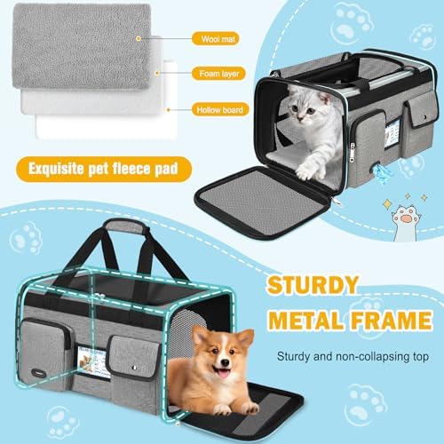 HUANLANG Large Cat Carrier Soft Sided Travel Pet Carrier Airline Approved - Image 6
