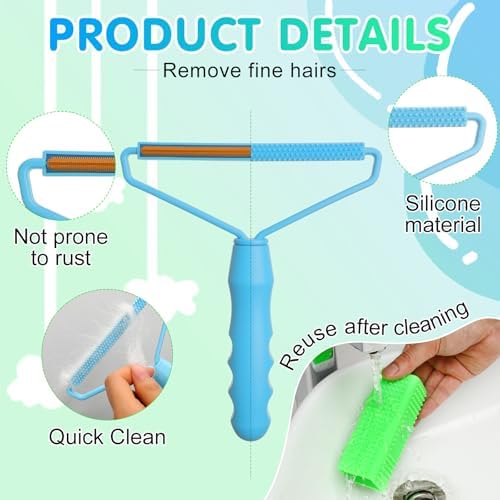Honeydak 3 Pcs Hair Remover Tool, Dog Cat Hair Remover, Light Blue - Image 5