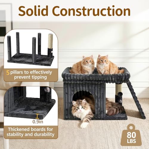Cat Tree Tower with 15.7x23.6 Perch Bed, Dark Gray Striped Fabric - Image 3