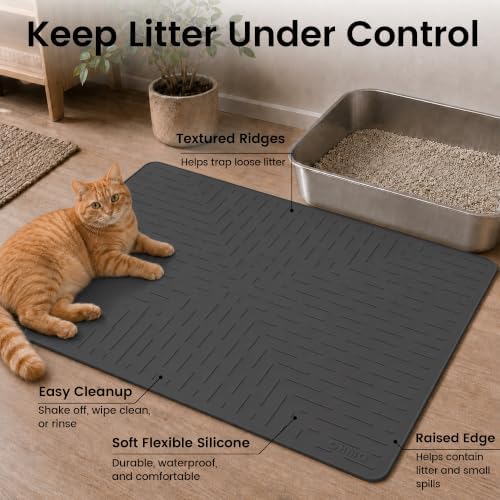OHMO Large Cat Litter Mat, 31.5x23.6 Silicone Trapping Mat Black - Image 2
