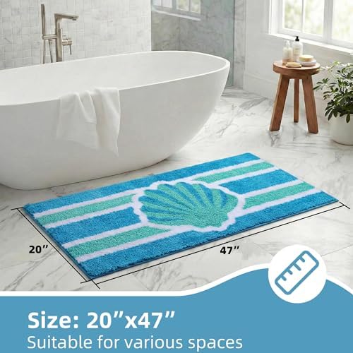 Blue Seashell Beach Bathroom Runner Rugs Non Slip Absorbent - Image 2