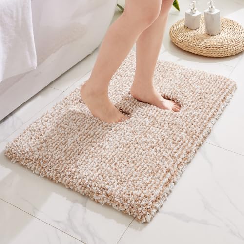 Disolla Beige & White Bathroom Rugs 24x36, Non-Slip Plush Thick Bath Mat by Disolla