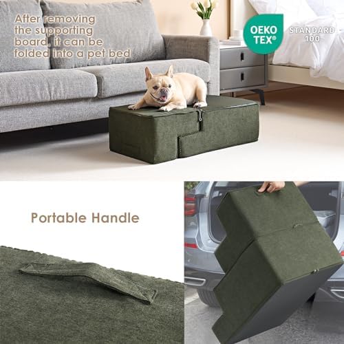 EHEYCIGA Dog Stairs for Bed 18" H, Dog 4-Steps for High Bed, Military Green - Image 5