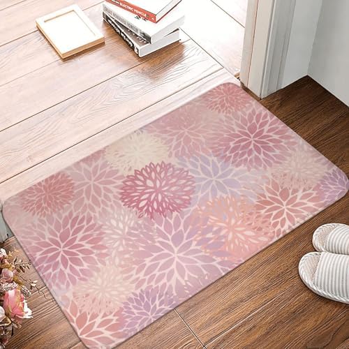 Pink Chrysanthemum Floral Bath Mat 24x16 Inch Non-Slip Soft Microfiber Bathroom - Image 6