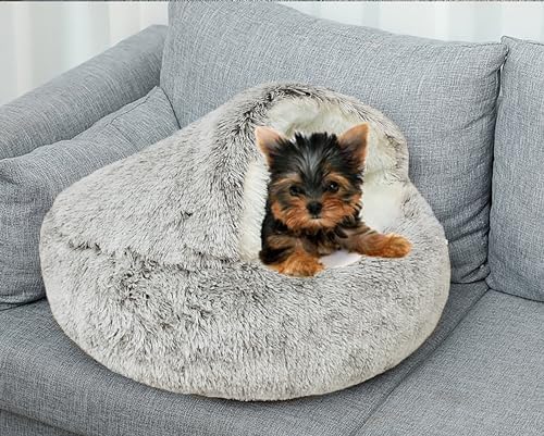 Dog Cave Bed for Small Dogs Cats Pets, Anti Anxiety Calming Plush Dog Beds - Image 6