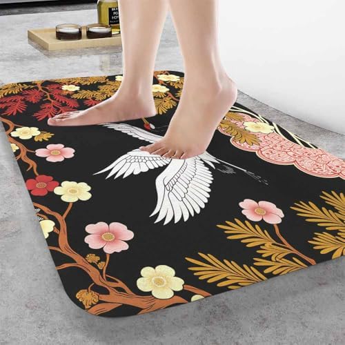 Japanese Crane Bath Rugs for Bathroom Asian Oriental Heron Bird Floral Branch - Image 2
