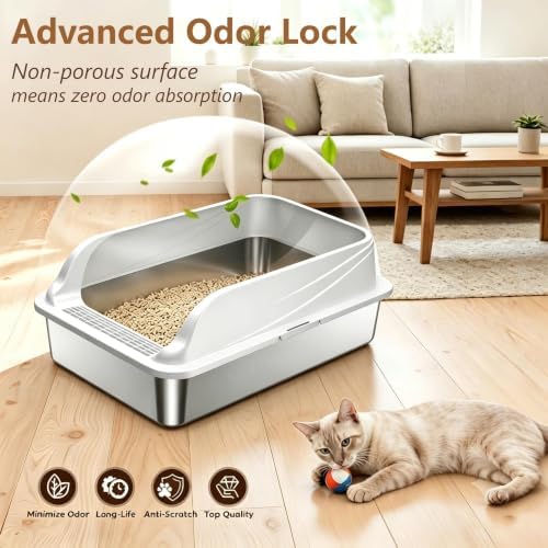 2-Pack Stainless Steel Litter Box Large Easy Clean 2-Scoop Included - Image 4