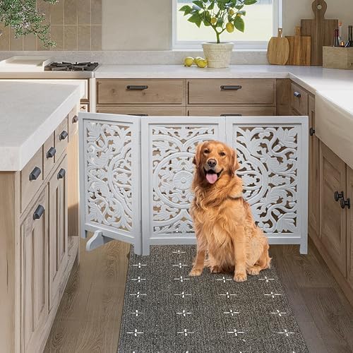 Freestanding Dog Gate 48", Foldable Wooden Pet Barrier - Image 5