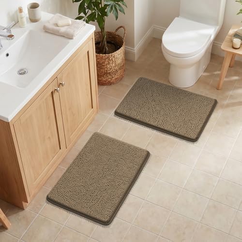 Bcoimo Bath Rugs Mat Set, 2 Piece Non Slip Chenille Latte Bathroom Mat Sets - Image 5