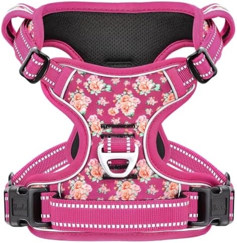 HEELE No Pull Large Dog Harness, Soft Breathable Padded Vest, Flower Rose L by HEELE