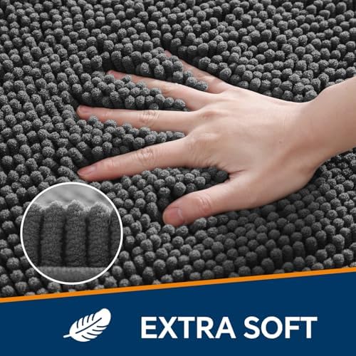 Chenille Bathroom Runner Rug 17"x47" Dark Gray, Plush Bath Mat - Image 3