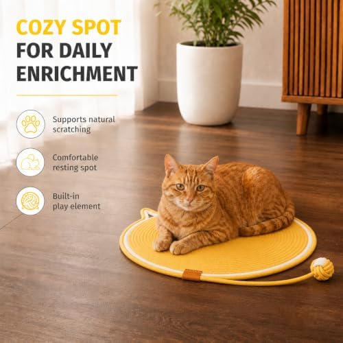 19 Inch Round Cat Scratch Mat, 2-in-1 Floor Scratcher & Lounge Pad - Image 5