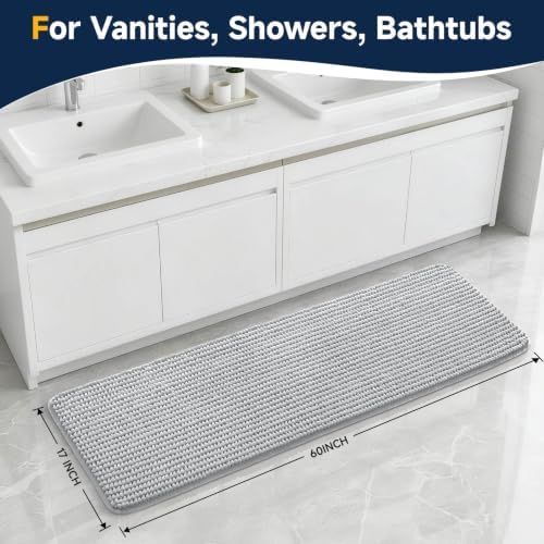 Ophanie Grey Bathroom Runner Rugs 60x17, Soft Chenille Bath Mat, Non Slip - Image 2