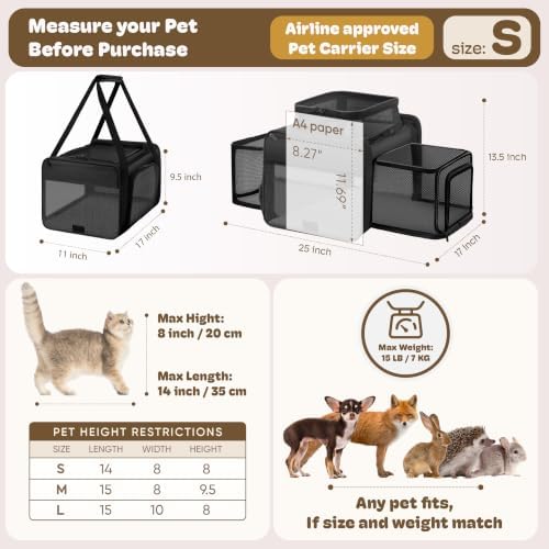 Top and 2 Sides Expandable Pet Carrier 17x11x9.5 TSA Airline Approved - Image 4