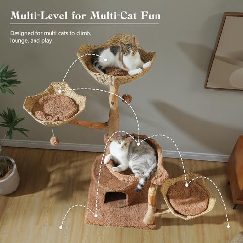 MUTTROS 59" Modern Cat Tree for Large Cats, 3 Wicker Baskets & Condo - Image 4