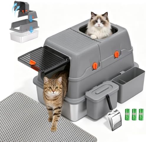23.6x14.57x15.55 Inch XL Enclosed Stainless Steel Litter Box by Unknown