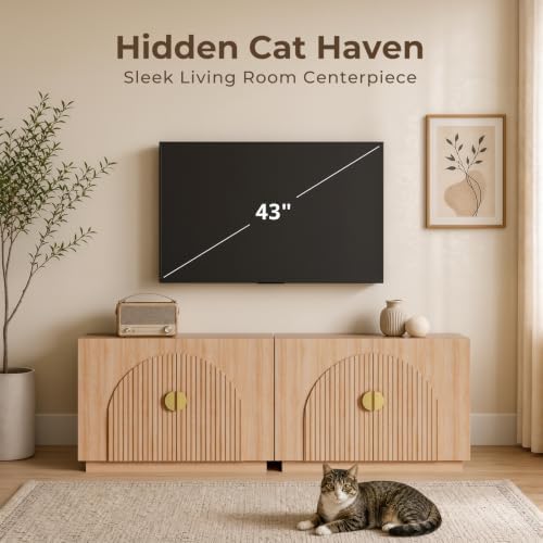 Amunrbrek Cat Litter Box Enclosure Furniture, 31.5" Arched Fluted Cabinet - Image 4