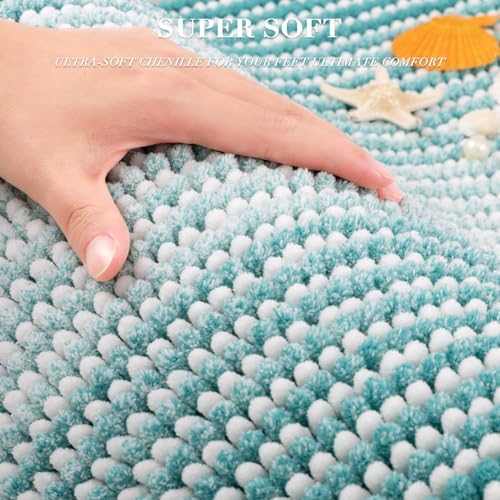 BSICPRO Large Chenille Bathroom Rugs, 24x43 Striped Bath Mats, Aqua Green - Image 4