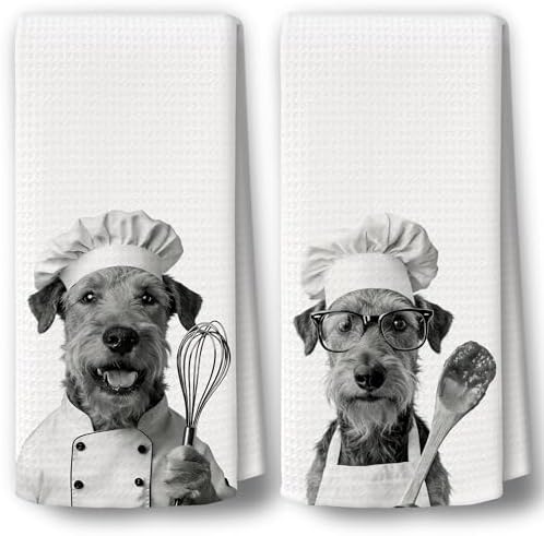 Dog Kitchen Towels Decor Set of 2 by BCUANGD