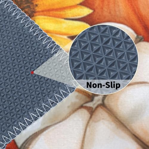 Giwawa Autumn Pumpkin Bath Rug Sunflower Flower Vase Bathtub Mat Soft Washable - Image 4