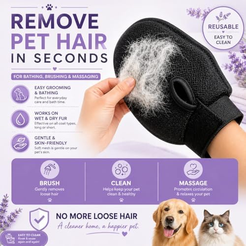 Pet Grooming Gloves for Dogs & Cats – Double Sided Deshedding Glove, Hair - Image 4