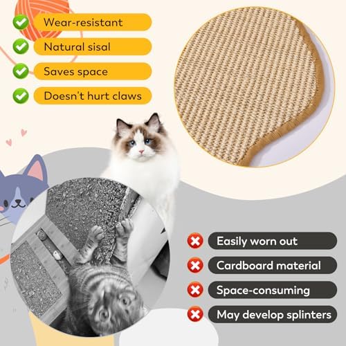 Sisal Cat Scratcher Mat with Sticky Tapes, 23.6" x 11.8" Cat Scratching Carpet - Image 2