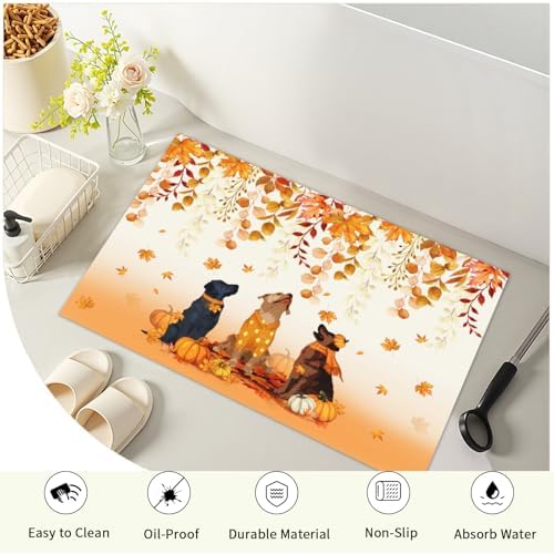 Giwawa Fall Dogs Bath Rug Autumn Leaves Bathtub Mat Non Slip Absorbent Holiday - Image 4